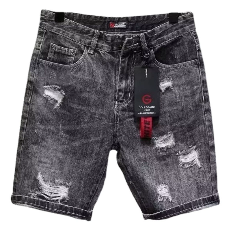 Модные мужские джинсовые шорты с вышивкой, популярные летние брюки-пятиштани в корейском стиле для молодых мужчин, популярные в 2025 году