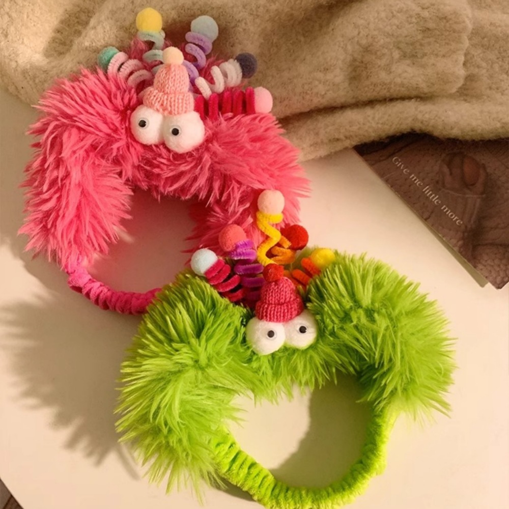 Divertido Twisted stick diadema lindo peluche pequeño monstruo cara lavado pelo banda grandes ojos con sombrero divertido antideslizante diadema