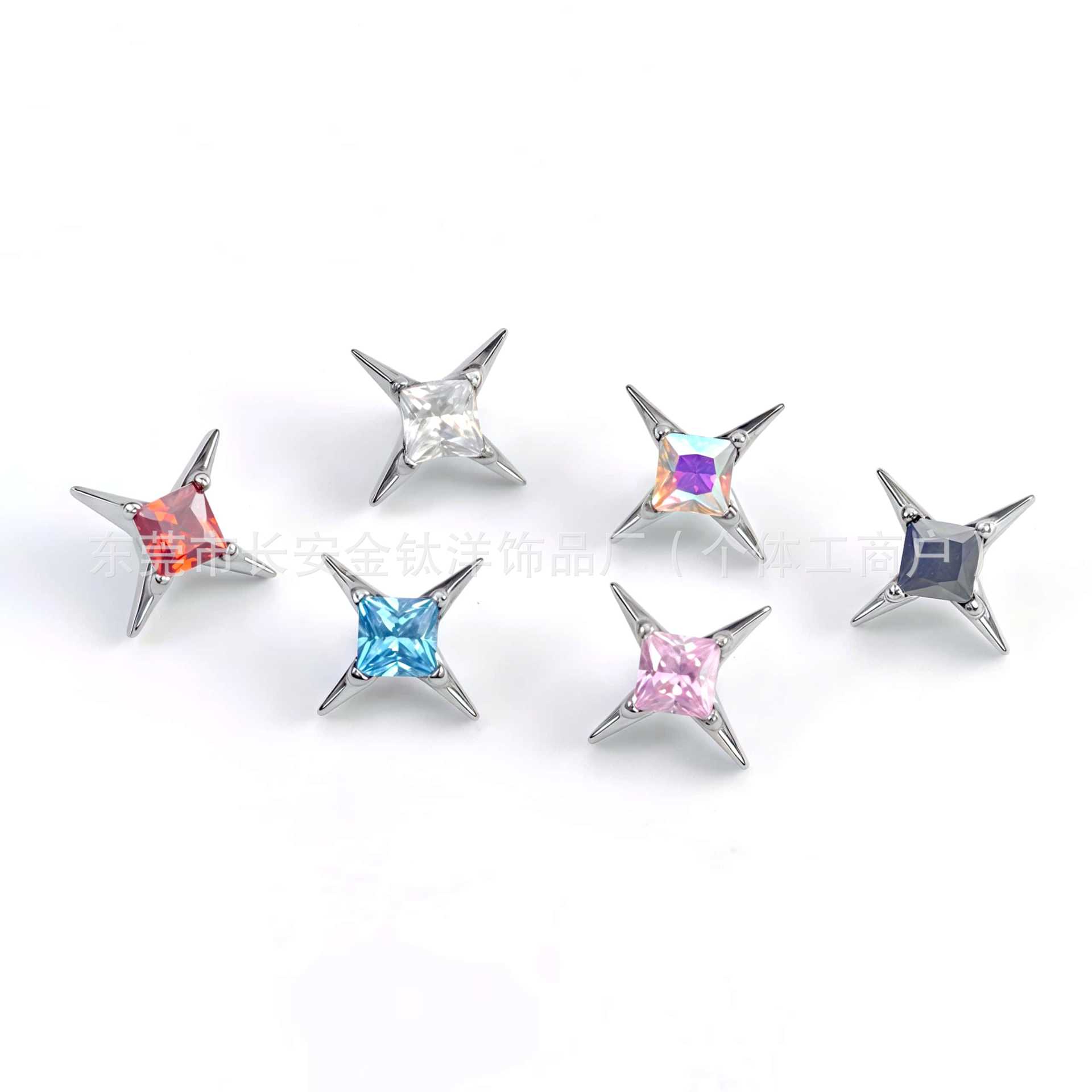 F136 Titanium Square Zirconium Four-Pointed Star Zircon Lip Nose Ear Bone Nail G23 Titanium Alloy Body Piercing Jewelry detail image 8