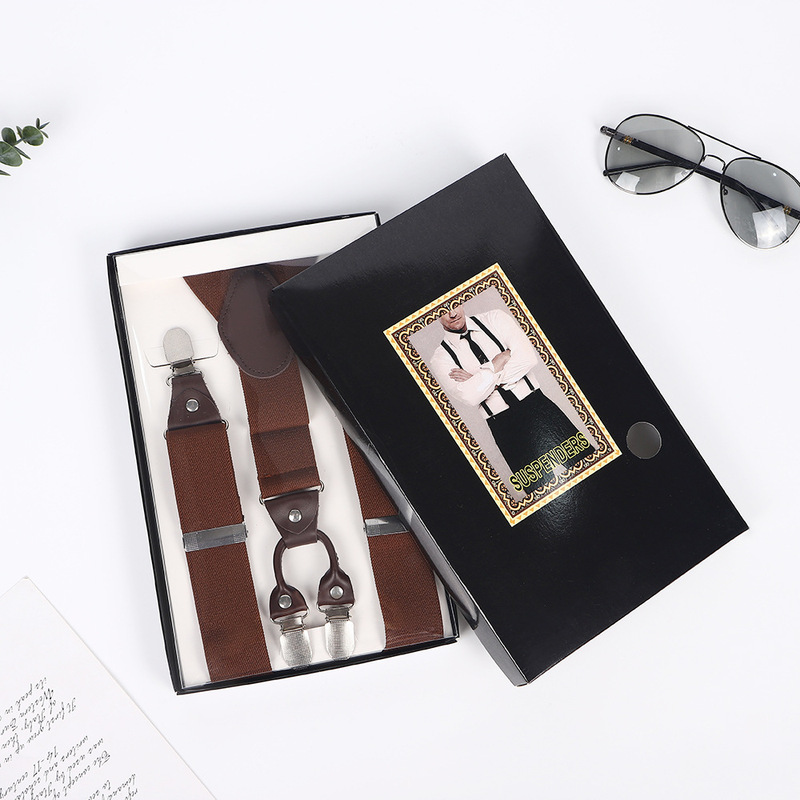 Men's Elastic Suspenders with Four Clips in Gift Box, Adult Y-Shaped Suspenders for Sports Pants, Non-Slip Suspenders Men's Elastic Suspenders with Four Clips in Gift Box, Adult Y-Shaped Suspenders for Sports Pants, Non-Slip Suspenders