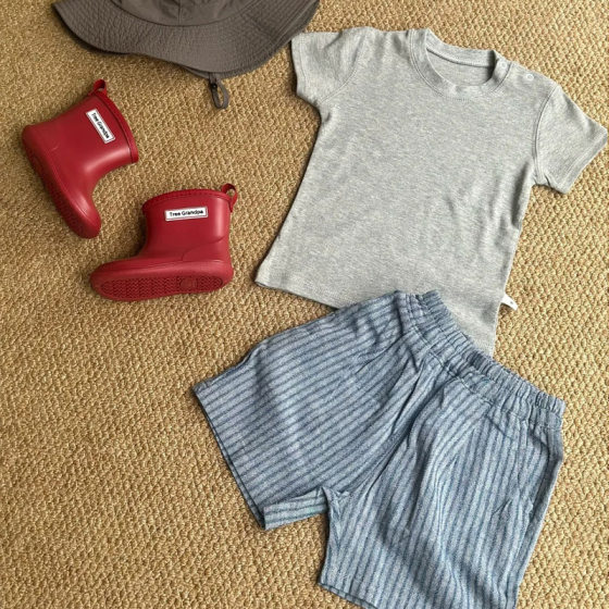 Boys' Suit 2025 New Summer Children's Casual Versatile Pure Cotton Short-Sleeve Top Stylish Thin Striped Shorts