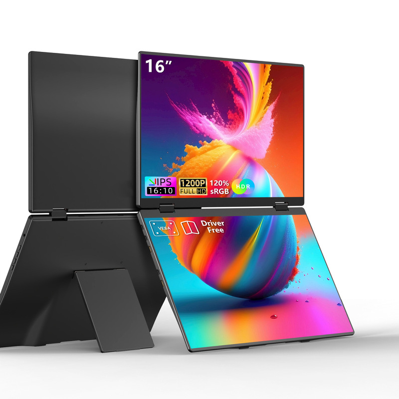 16inch Dual-Screen Portable Monitors for Office, Gaming, Stock Trading, Laptop External Secondary Screen, Waterfall Screen Customization