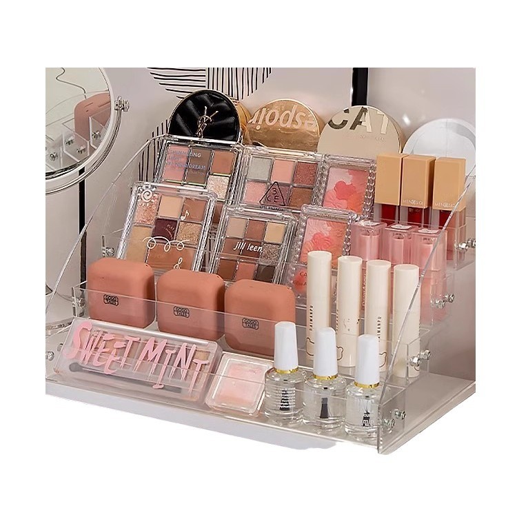 Caja de almacenamiento transparente estante de almacenamiento de cosméticos multicapa esmalte de uñas bandeja de sombra de ojos estante de exhibición estante de acabado de tocador