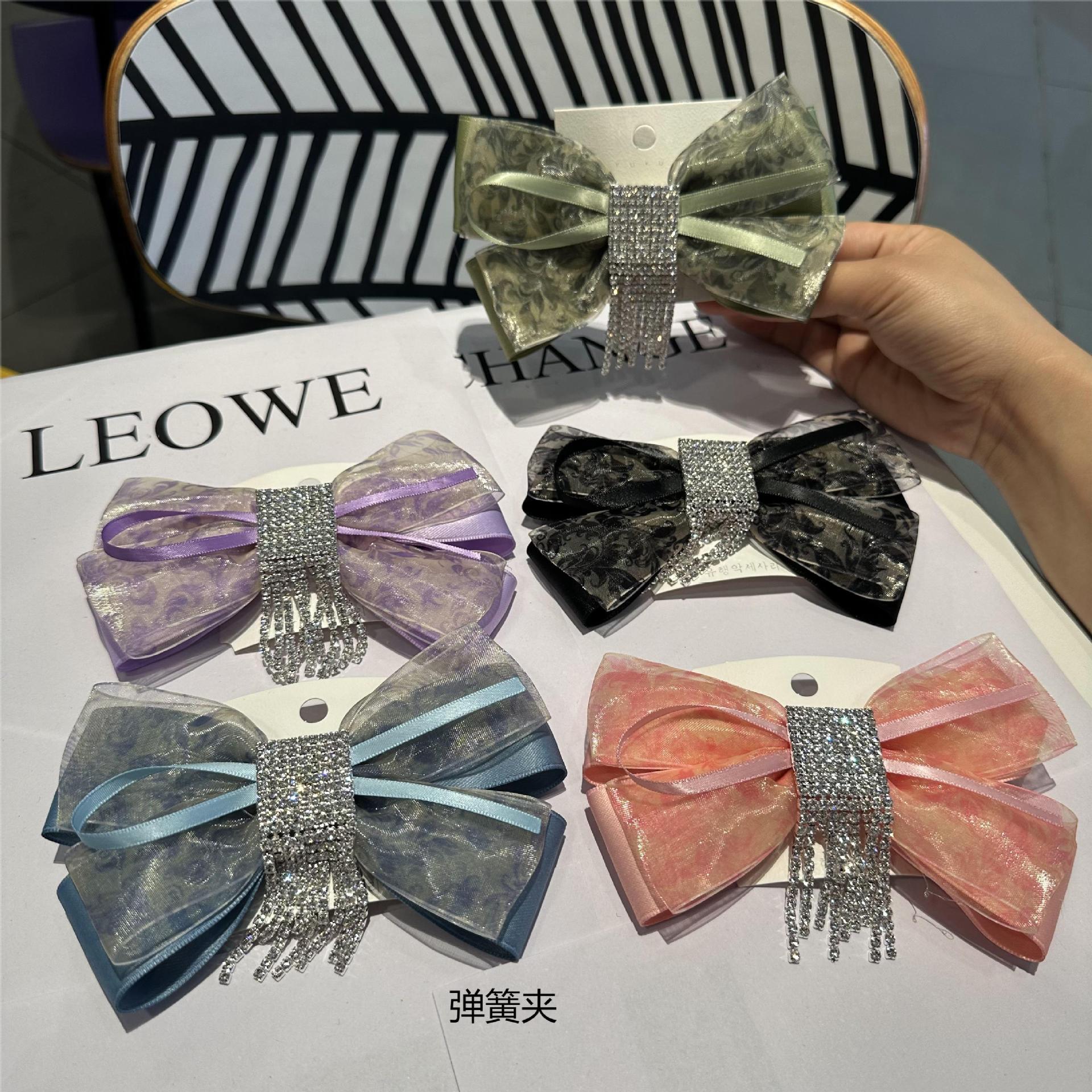 韓版髮飾網紗後腦勺甜美水鑽蝴蝶結流蘇丸子頭網紗公主彈簧夾批發