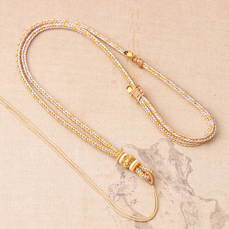 Segment-dyed eight-strand hand-woven flat-knot jade pendant neck cord, unisex style, for peace amulet and Buddhist amulet necklaces Segment-dyed eight-strand hand-woven flat-knot jade pendant neck cord, unisex style, for peace amulet and Buddhist amulet necklaces