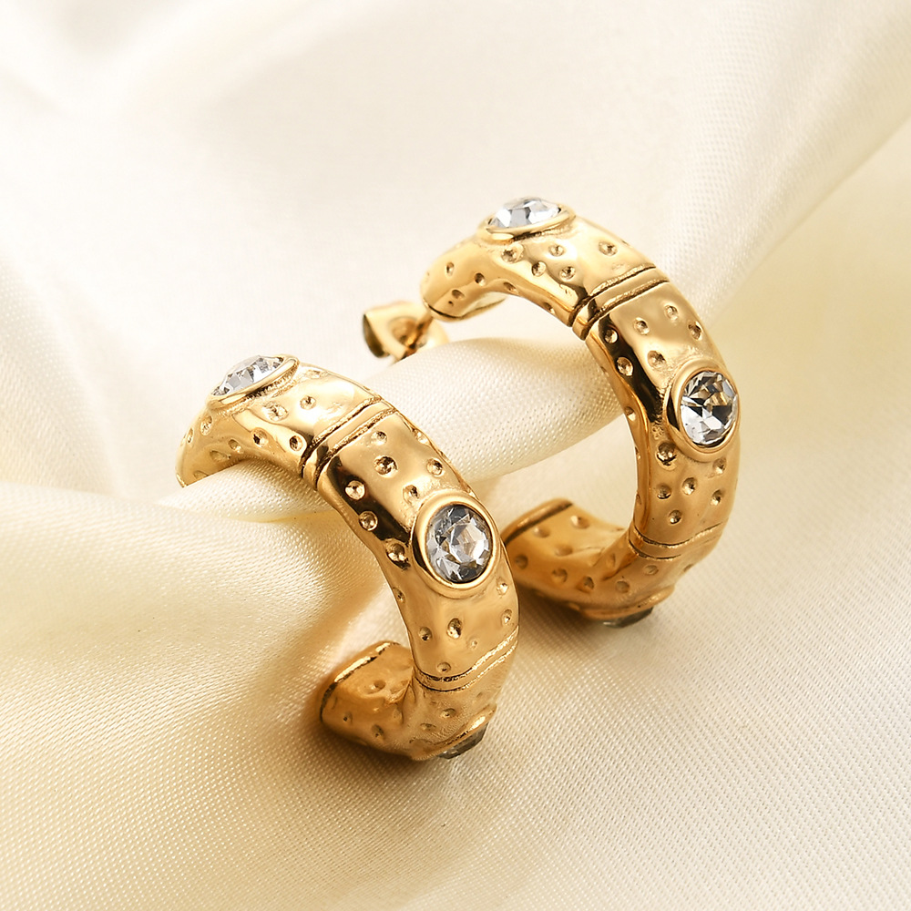 35g Weight 18K Gold Plated Plating Material Zircon Inlay Material Hoop Earrings Classification 1 Pair Vintage Style Solid Color Plating Inlay Titanium Steel Zircon 18k Gold Plated Hoop Earrings