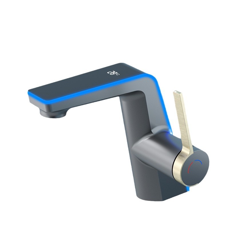 Pantalla digital lavabo grifo frío y caliente lavabo gris lavabo lavabo debajo del lavabo gabinete de baño grifo de un solo orificio