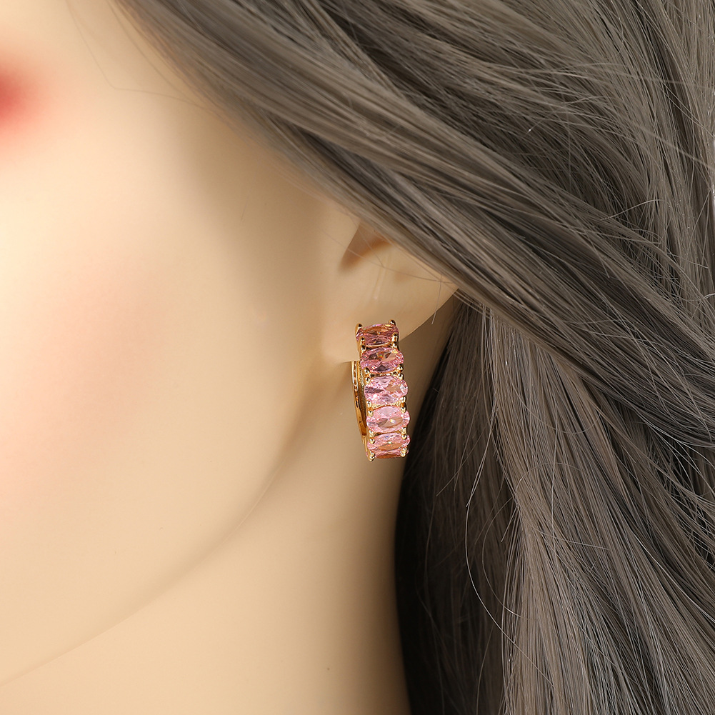 Fashion C Shape Copper Gold Plated Zircon Earrings 1 Pair