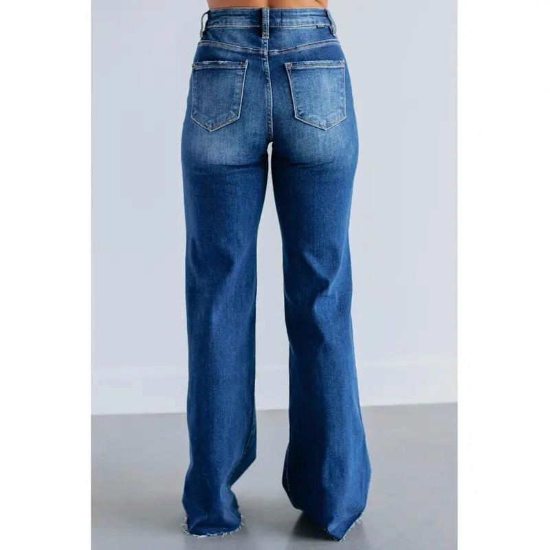Jeans Rotos de Pierna Ancha y Cintura Alta en Mezclilla de Algodón image 5