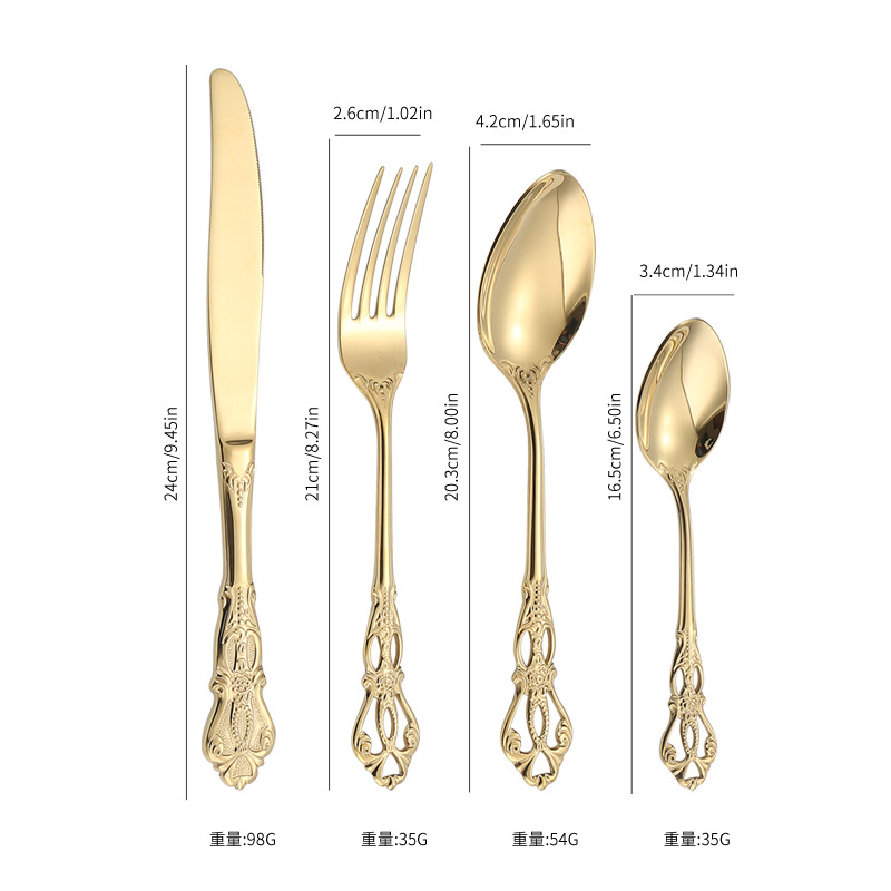 Corte transfronteriza Amazon 304 vajilla de acero inoxidable 4/5 piezas de estilo europeo alivio creativo comida occidental cuchillo, tenedor y cuchara traje