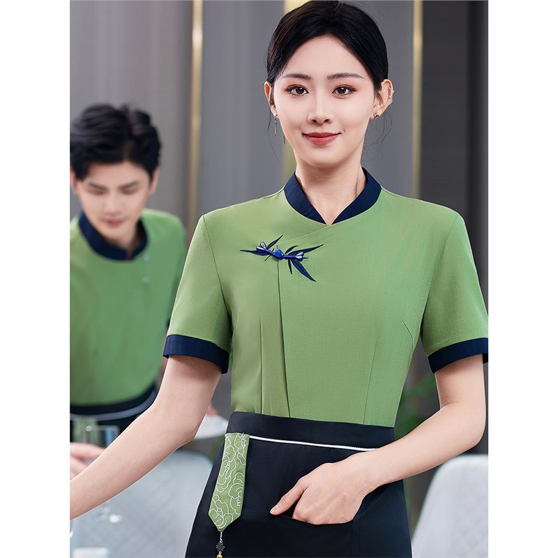 中式餐饮工作服店名农家乐饭店餐厅酒店茶楼服务员夏季工装短袖