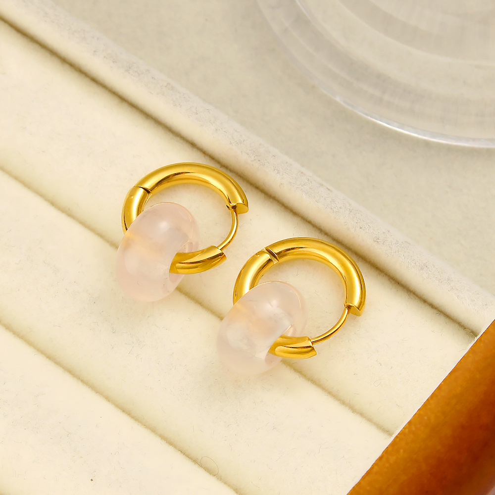 Nuevo estilo chino estilo chino piedra natural círculo perfiles de orejas de acero inoxidable nicho ligero lujo pendientes retro temperamento perfiles de orejas