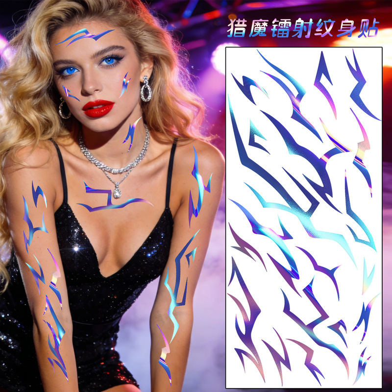 Cross-Border New Anime Laser Lightning Stickers, Purple Makeup Tattoo Stickers for the Demon Slayer Girls Group, and Full-Body Tattoo Stickers for the Demon Boys Group Cross-Border New Anime Laser Lightning Stickers, Purple Makeup Tattoo Stickers for the Demon Slayer Girls Group, and Full-Body Tattoo Stickers for the Demon Boys Group