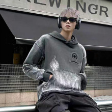 男卫衣秋冬新款高品质t恤男 重工做旧卫衣宽松型重磅连帽男士卫衣