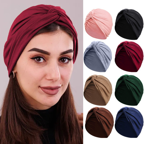 Elastic Fabric Front-Cross Twist Cap for Women, Adult Hat, Indian-Style Cap, Muslim Headscarf-style Hat
