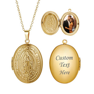 316L Cross-Border Hot-Selling Stainless Steel Necklace Retro Pattern Openable Oval Photo Frame Photo Box Silver Gold Jewelry
