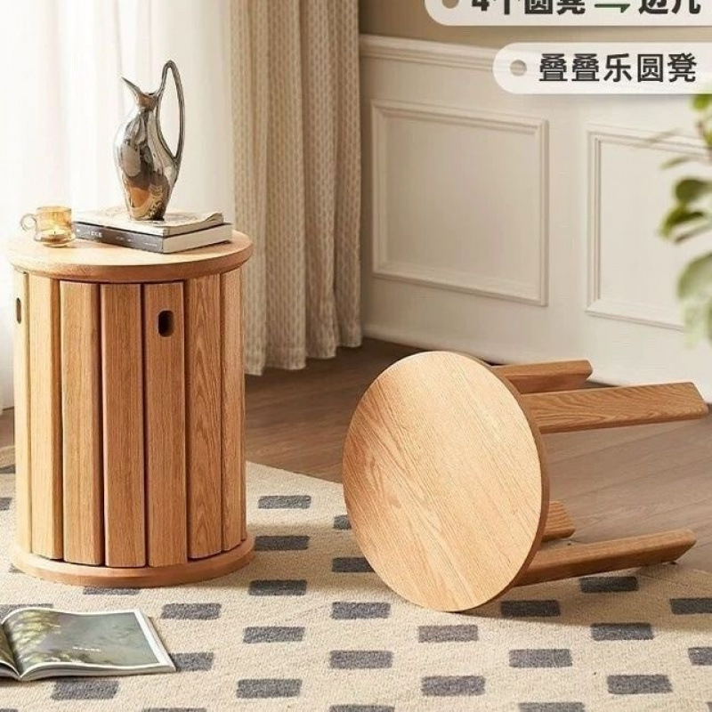 实木叠叠凳子组合茶几圆凳家用叠放餐桌板凳现代中式吃饭椅子|undefined