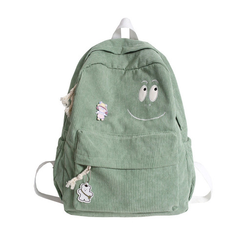 Corduroy school bag for female students, Korean version, junior high school and high school girl's cute forest style simple campus backpack