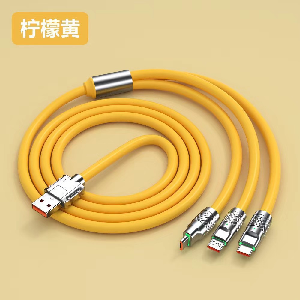 Cable de datos uno a tres del cliente de carga rápido estupendo de la máquina 120W para el cable de carga de Apple Android Huawei con la luz tres-enuno