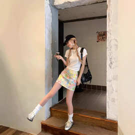 小碎花半身裙女夏季高腰显瘦A字裙小众别致油画裙包臀裙百搭短裙