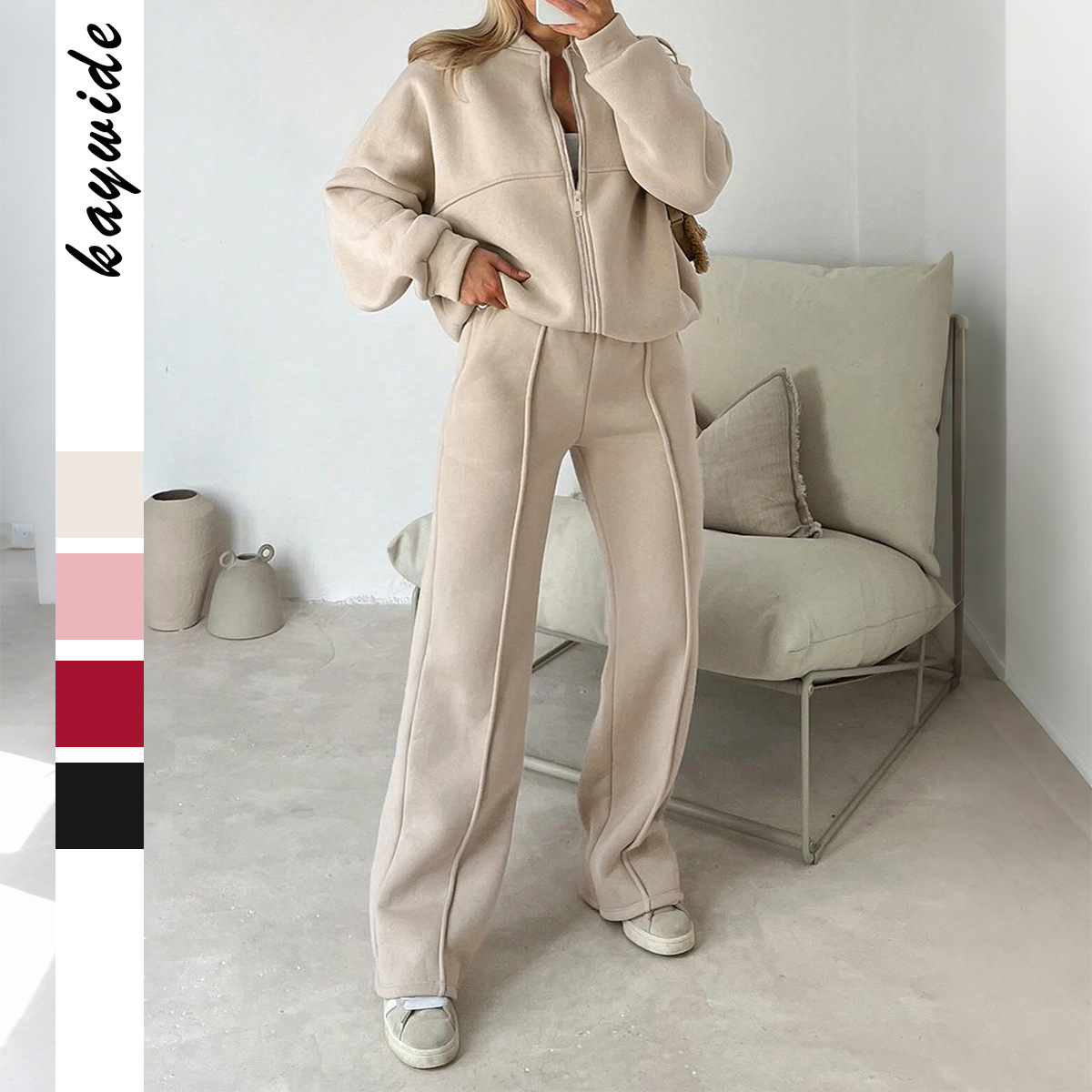Diyun European and American Sports Style Long-Sleeved Jacket Pure Color Long Pants Suit Women's 2025 Autumn and Winter Amazon Independent Station