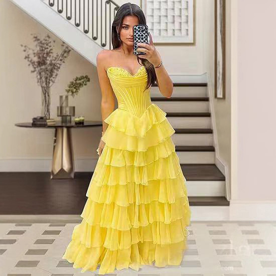 New Style Strapless Evening Dress Cross-Border Amazon Birthday Banquet Cake Dress Prom Party Dress