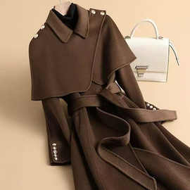 秋冬新款大衣女中长款赫本风斗篷可拆卸呢子大衣外套女