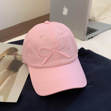 新款帽子粉色蝴蝶结刺绣棒球帽软顶大头围鸭舌帽小众设计运动日韩