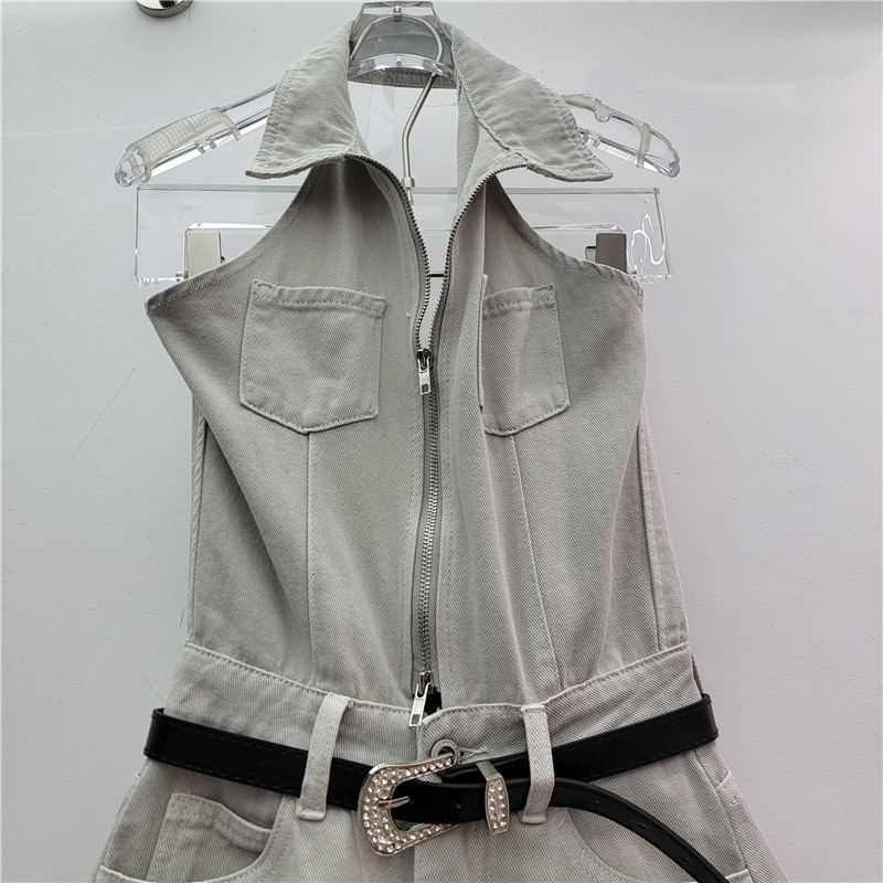 Blazers de moda de cuello abierto 2025 nuevo cremallera sin mangas cintura alta delgada pantalones cortos