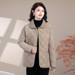 中年妈妈冬装轻薄翻领小棉衣夹棉外套加大码时尚洋气婆婆棉袄棉服