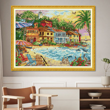 新款十字绣风景滨海人家河边磨坊乡野别墅刺绣材料包客厅厂家批发