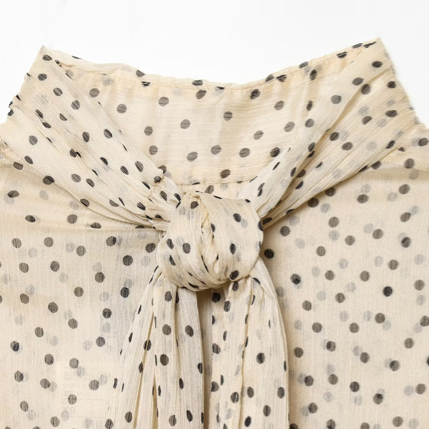 Women's French Chic Polka Dot Tie Neck Ruffle Short Shirt Summer New Arrival_ecoleips.com