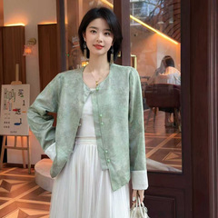 人丝香云纱提花外套女2025秋季新款新中式圆领撞色拼接百搭小外套