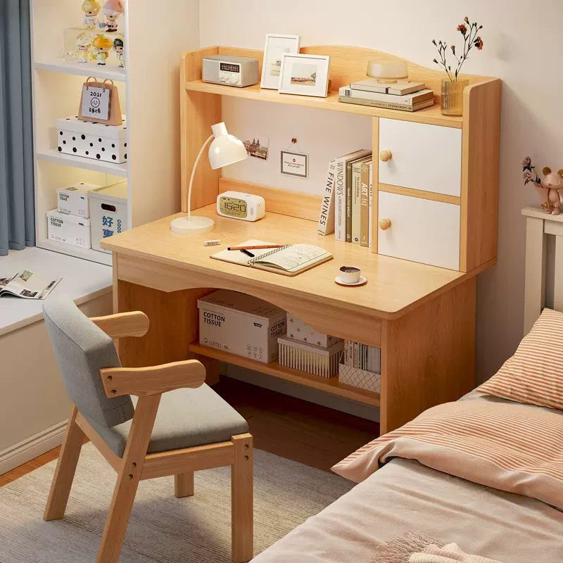 书桌学生学习桌电脑桌家用桌子简约带书架桌椅套装卧室简易写字桌