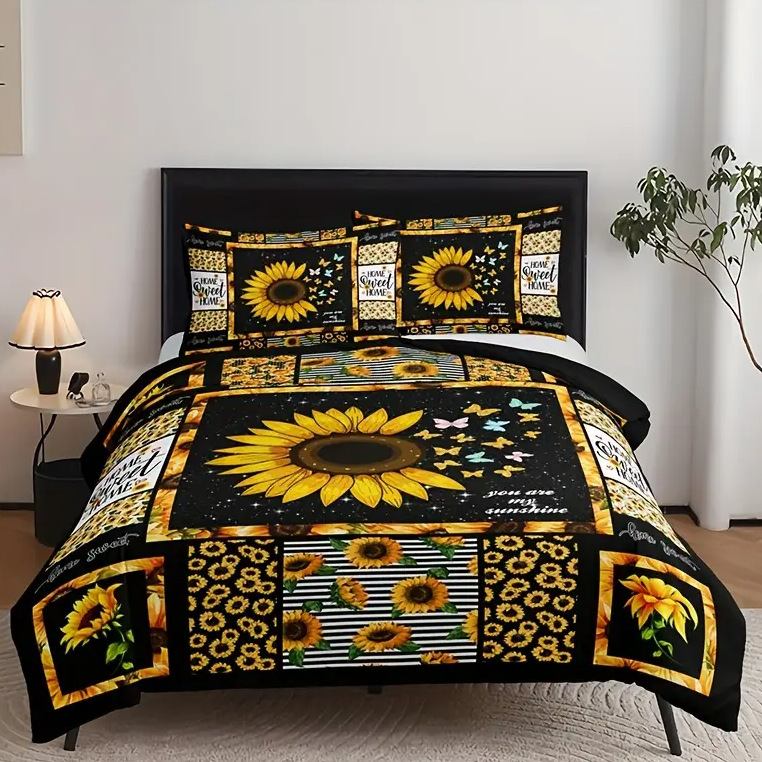 TEMU / JIT Cross-Border Home Visit Fresh Sunflower HD Digital Printed Edred Kit de ropa de cama
