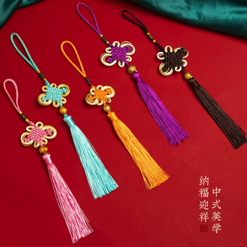 厂家直销 如意金边8盘中国结穿珠带流苏 中国风礼品出国送老外