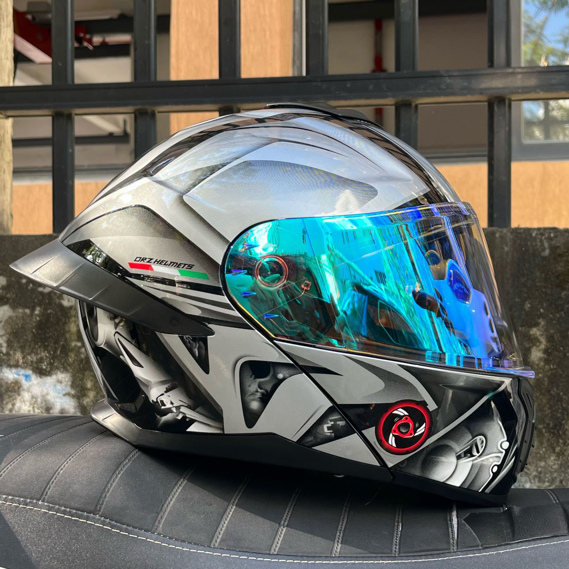 Casco de Motocicleta Orz con Certificación DOT para Hombre y Mujer, Casco Abierto con Visera Doble, Spoiler de Invierno, Cobertura Media, Azul para Todas las Estaciones.