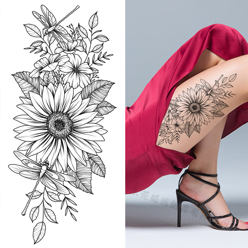 Tatuaje Temporal de Flores Boceto de Papel de Transferencia al Agua, Impresión por Transferencia de Agua, para Cuerpo image 77
