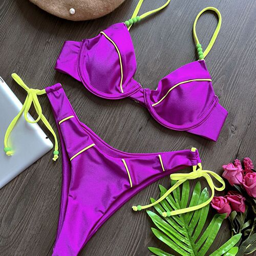  New Hot Selling European and American Sexy Two Piece Swimsuits Spliced ​​Color Swimsuit Women's High Quality Bikini