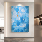 锦鲤纯手绘油画海浪肌理画大芬村抽象玄关客厅立体蓝色丙烯九鱼图