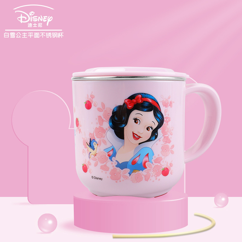 Taza de acero inoxidable para niños de Disney Taza de agua para niños Taza de agua para bebés Taza de leche casera anticaídas Set de cubiertos para bebés
