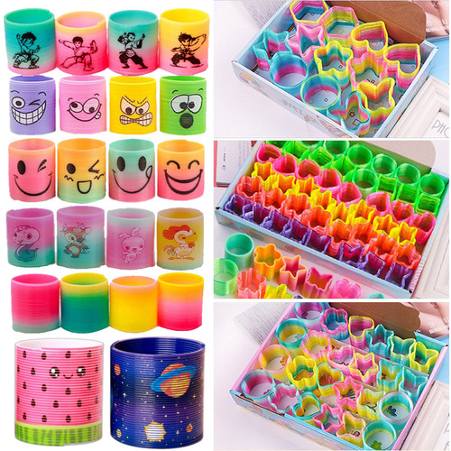 Back-to-School Hot Sale Smiling Rainbow Ring Wholesale Children's Brain-Teasing Spring Toys Cartoon Stackable Rings Kindergarten Small Gifts