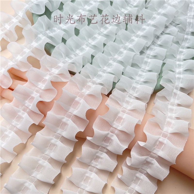 5cm 너비의 흰색 목가적 부드러운 쉬폰 대칭 I-pleat diy neckline 옷 레이스 액세서리