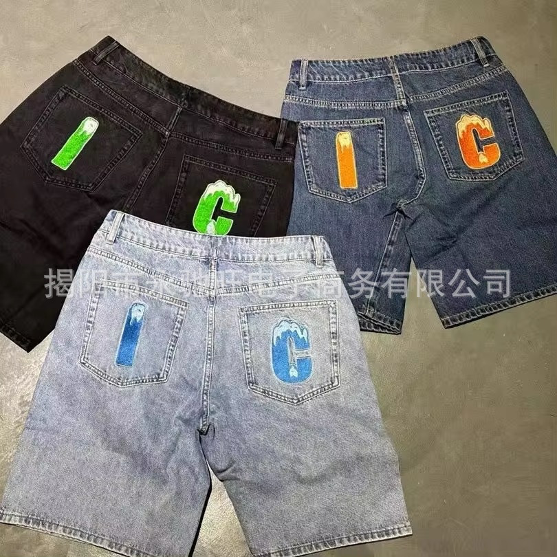 Cross-border e-commerce, European and American hip-hop style, AliExpress hot-selling printed denim shorts, men's high street trendy casual five-point pants.