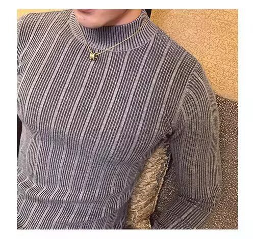 Men's British Style Slim Fit Turtleneck Sweater Korean Style Knitwear Casual Striped Base Layer Autumn New Versatile_viptrois.com