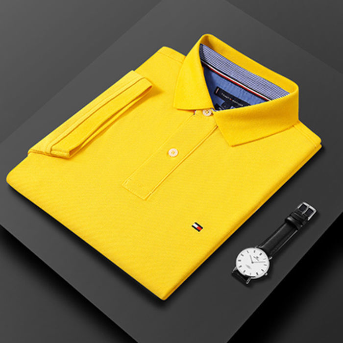 Original 26 New Products Tommy Pure Color Men's Polo Shirt Short-Sleeved Large Size Casual T-Shirt Loose Cotton Top