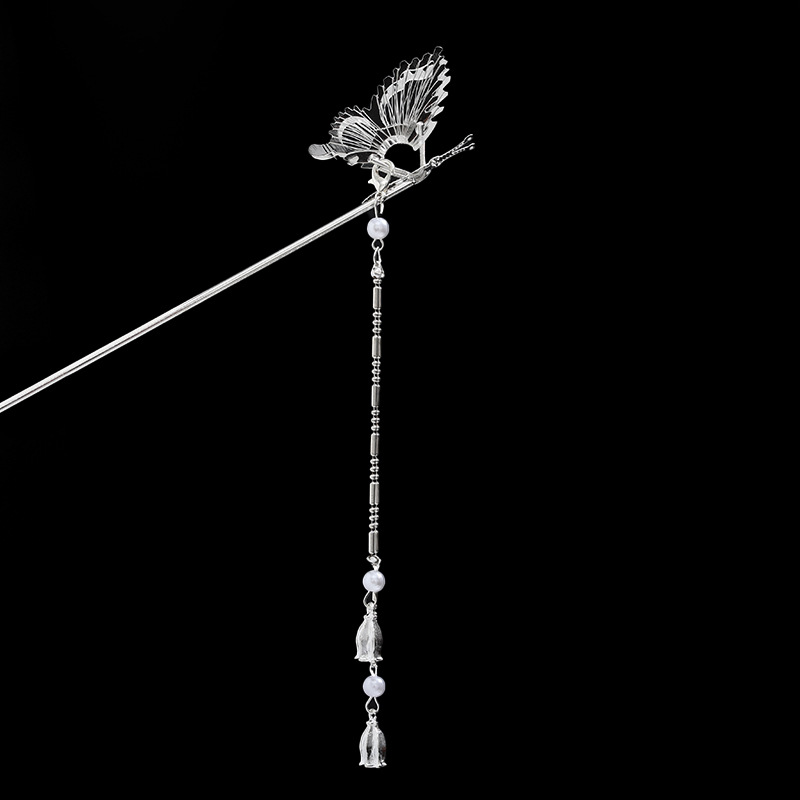 Rosa azul y blanco rhinestone flor horquilla mujeres de alto grado paso sacudida borla rizador de pelo horquilla estilo antiguo hanfu accesorios para el cabello otoño