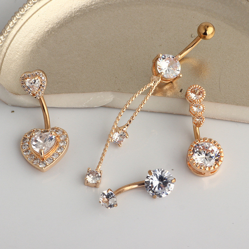 Love Stainless Steel Navel Ring Set - 4-Piece Belly Button Piercing Jewelry with CZ detail image 7