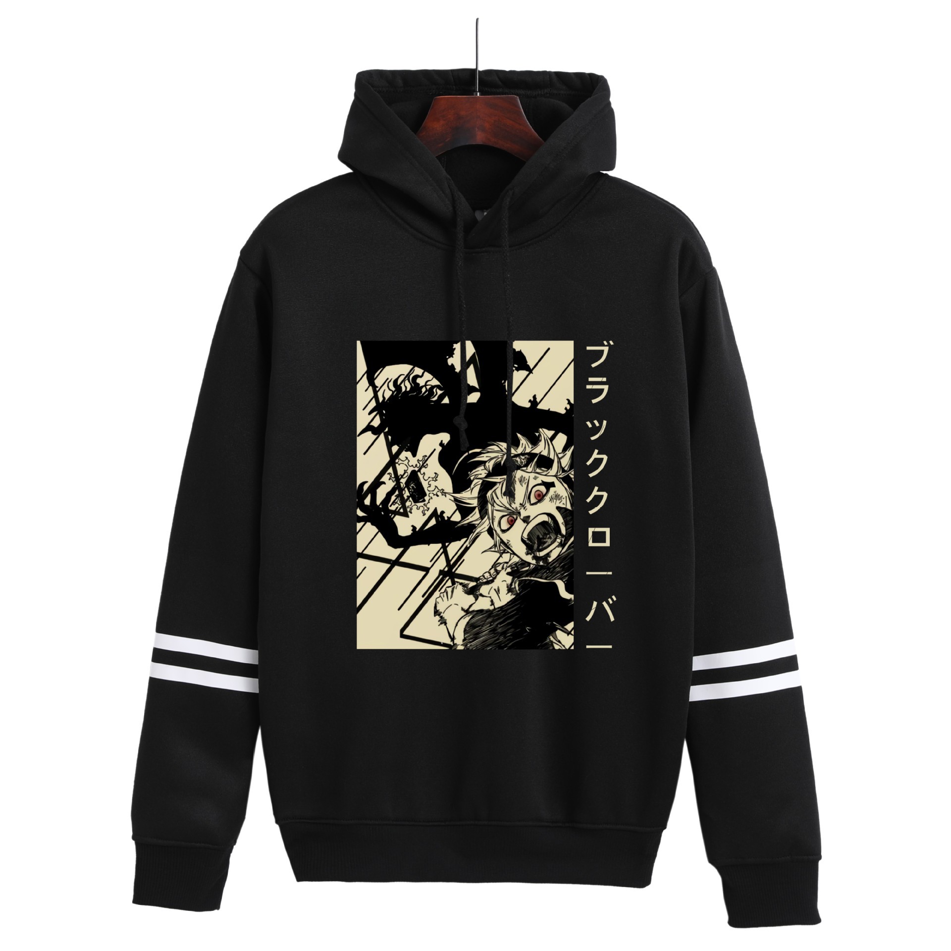 Sudadera con capucha con estampado periférico de trébol de cuatro hojas negro de anime suéter suelto casual transfronterizo