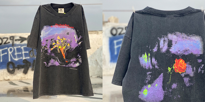 Vintage lavado viejo vintage manga corta marca de moda americana niebla calle suelta VTG casual cuello redondo hombres y mujeres camiseta